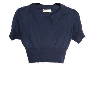 Urban outfitters light navy cotton collared crop